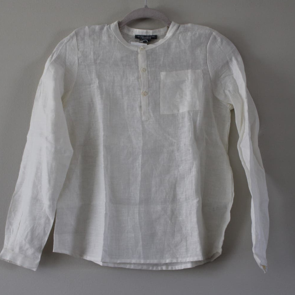 NWT Bonpoint‎ Boys Artiste Shirt Long Sleeve Half Button Linen Off White 12